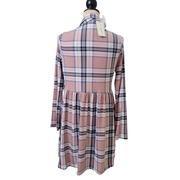 No Comment Size L Babydoll Shirt Dress, Button Front, Plaid Flannel, NEW w/ Tag - Picture 5 of 13